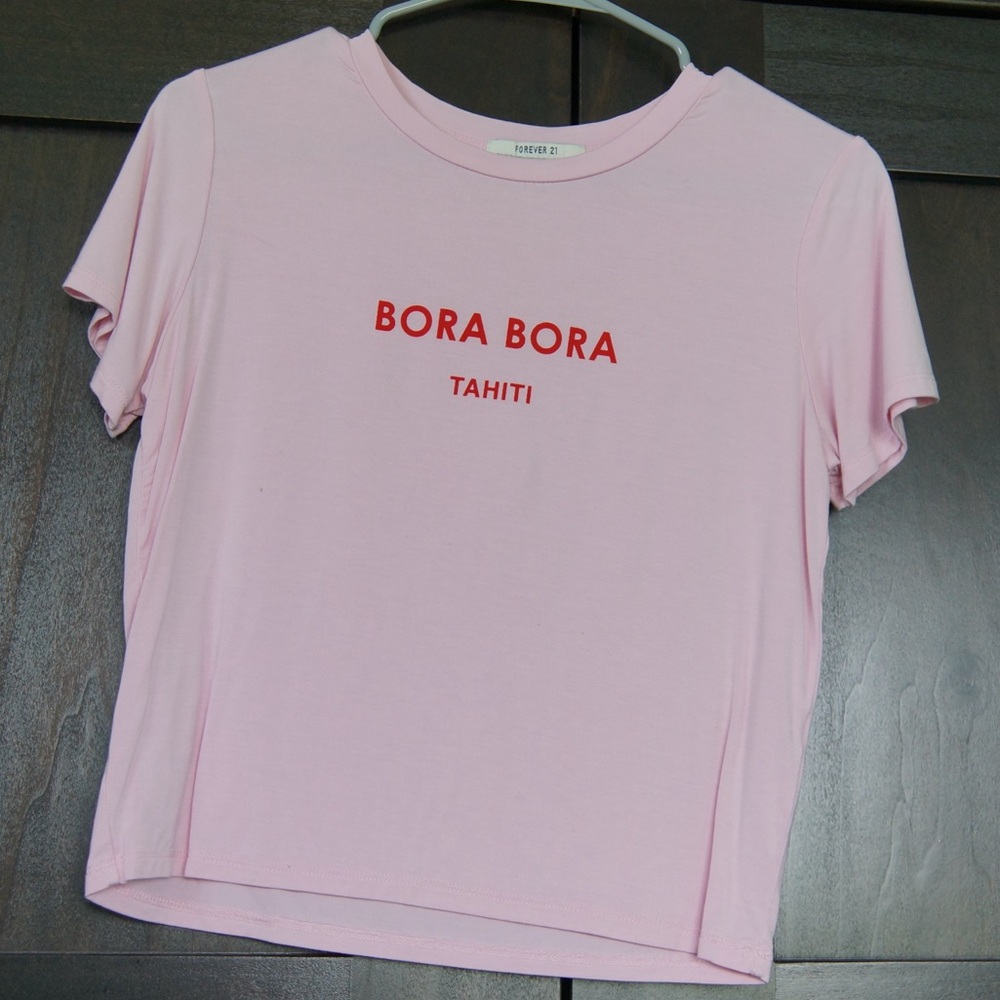Forever 21 Pink Crop Fitted T-Shirt